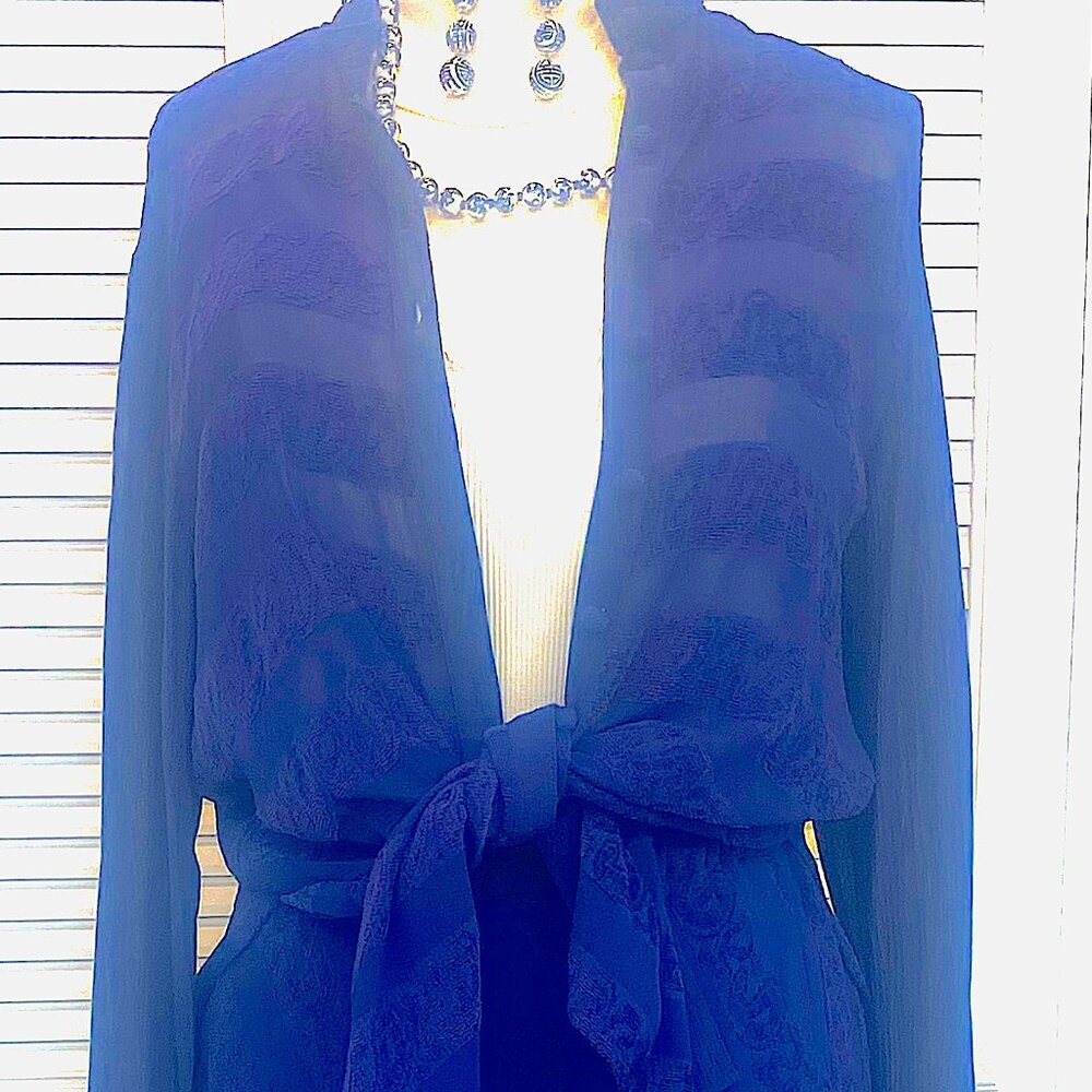 Dorthy Scholen Platinum Rare Set Royal Blue Skirt & Overlay Jacket/Blouse Sz. M
